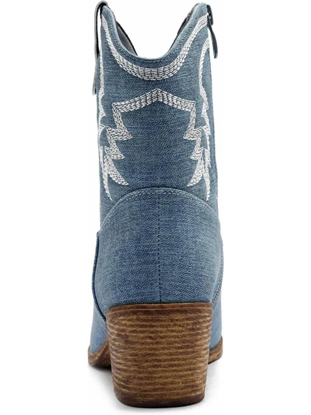 Women's Denim Blue Pointed Toe Cowgirl Faux Leather Side Zipper Ankle Booties